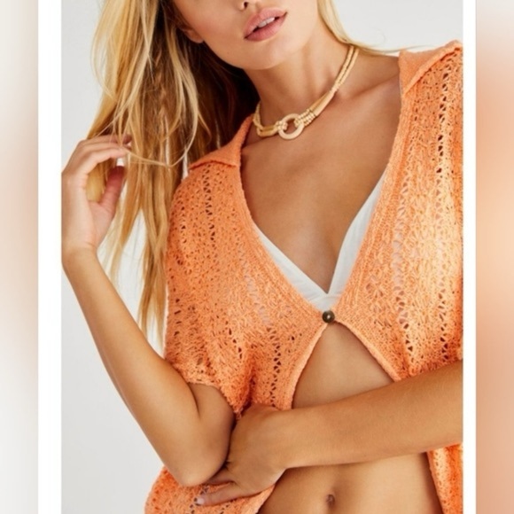 Free People Soda Pop Cardi Crocheted / Orange Soda XS MSRP $108 FP1010 - Picture 3 of 9
